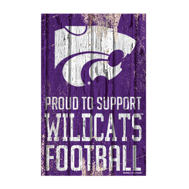 Letrero de madera de 11 x 17 de Kansas State Wildcats. Orgulloso de apoyar el diseño