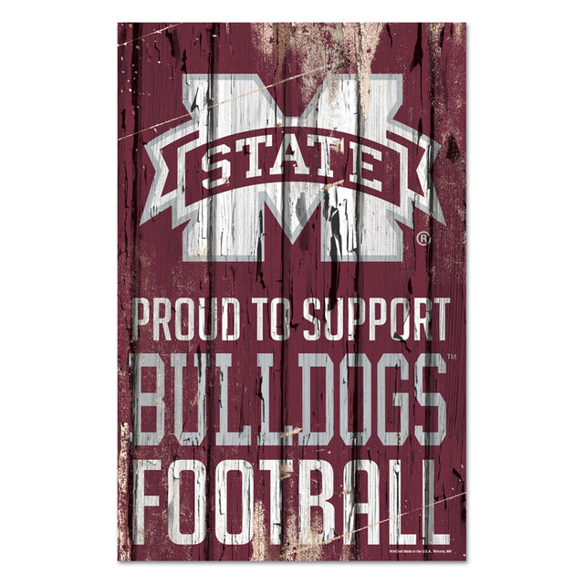 Letrero de madera de 11 x 17 de los Mississippi State Bulldogs. Orgulloso de apoyar el diseño