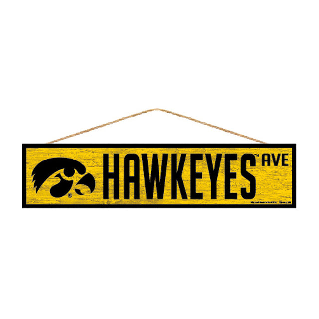 Letrero de Iowa Hawkeyes de 4 x 17 pulgadas con diseño de Wood Avenue