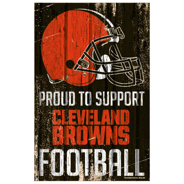 Letrero de madera de 11 x 17 de los Cleveland Browns. Orgulloso de apoyar el diseño