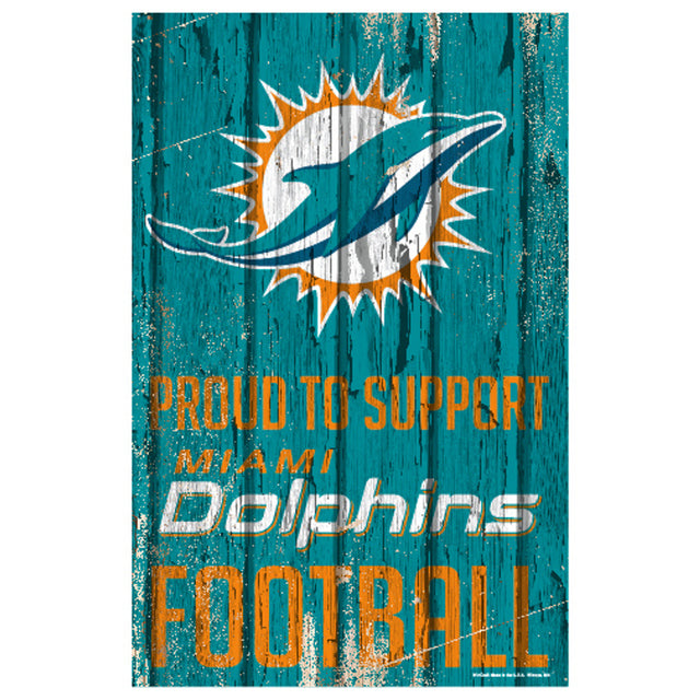 Cartel de madera de 11 x 17 de los Miami Dolphins Orgullosos de apoyar el diseño