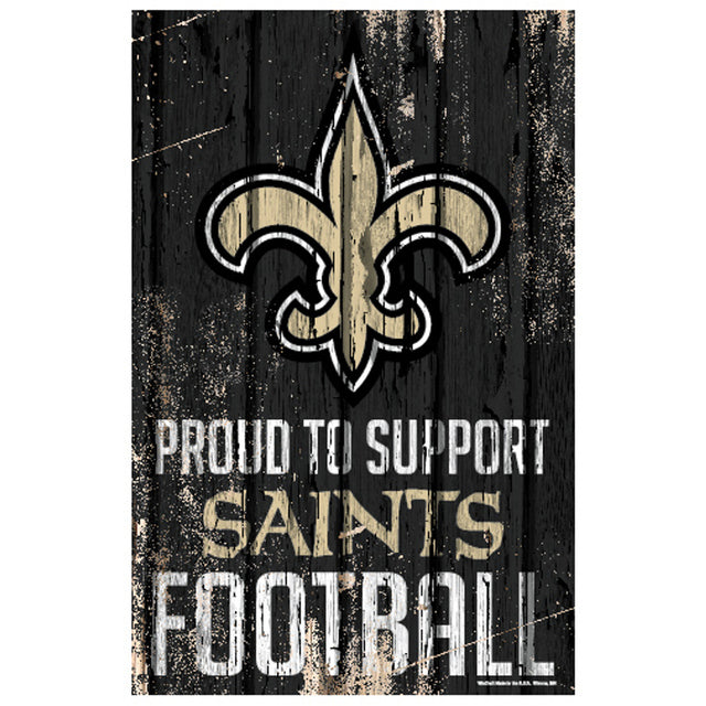 Letrero de madera de 11 x 17 de los New Orleans Saints. Orgullosos de apoyar el diseño