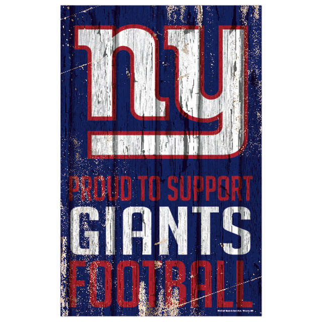 Cartel de madera de 11 x 17 de los New York Giants que muestra su orgullo por apoyar el diseño