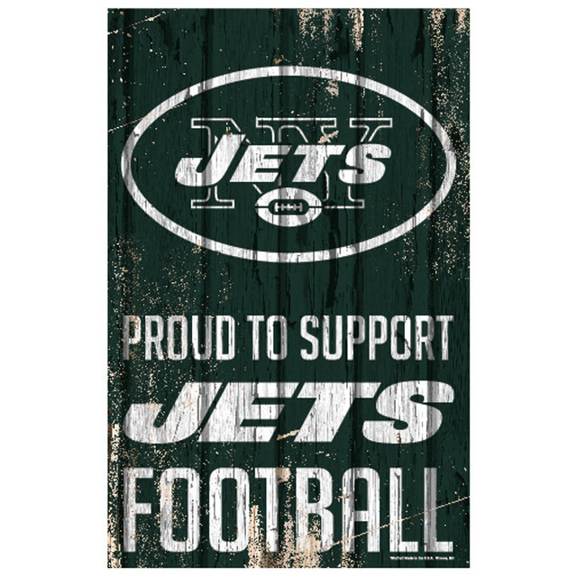 Cartel de madera de 11 x 17 de los New York Jets que muestra su orgullo por apoyar el diseño