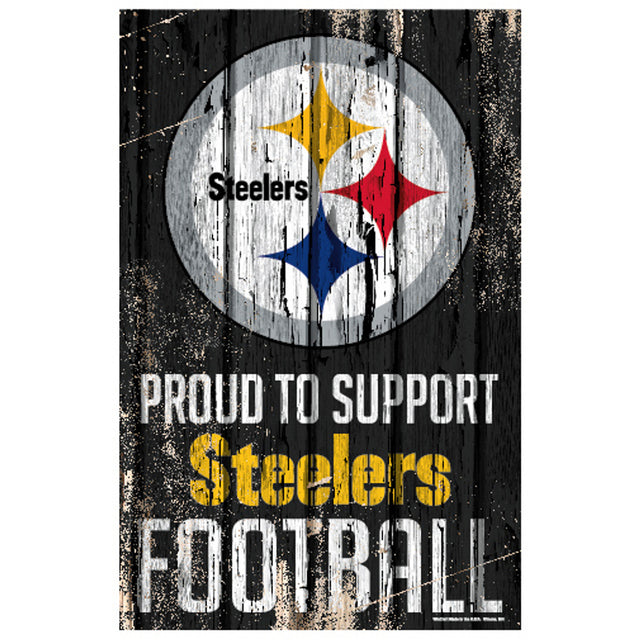 Cartel de madera de 11 x 17 de los Pittsburgh Steelers. Orgullosos de apoyar el diseño