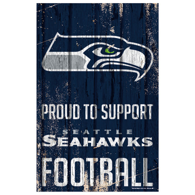 Letrero de madera de 11 x 17 de los Seattle Seahawks. Orgulloso de apoyar el diseño