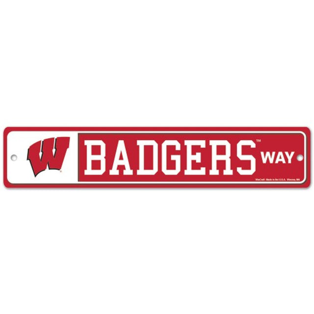 Letrero de plástico de Wisconsin Badgers de 3,75 x 19 pulgadas, estilo callejero