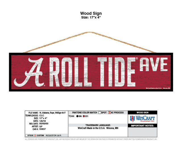 Letrero de Alabama Crimson Tide de 4 x 17 pulgadas con diseño de Wood Avenue