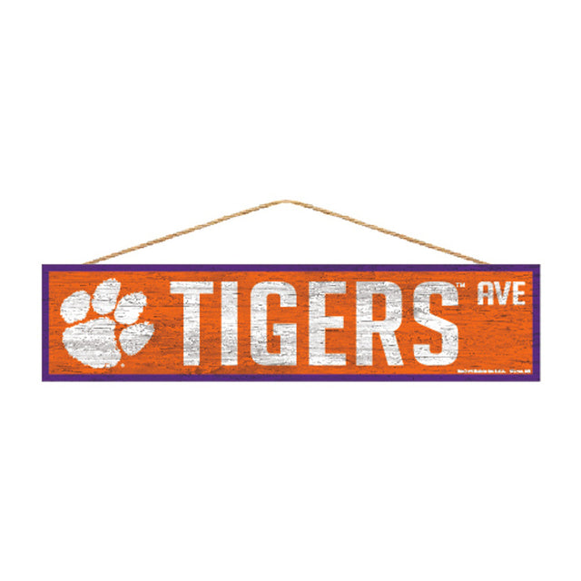 Letrero de los Clemson Tigers de 4 x 17 pulgadas con diseño de Wood Avenue