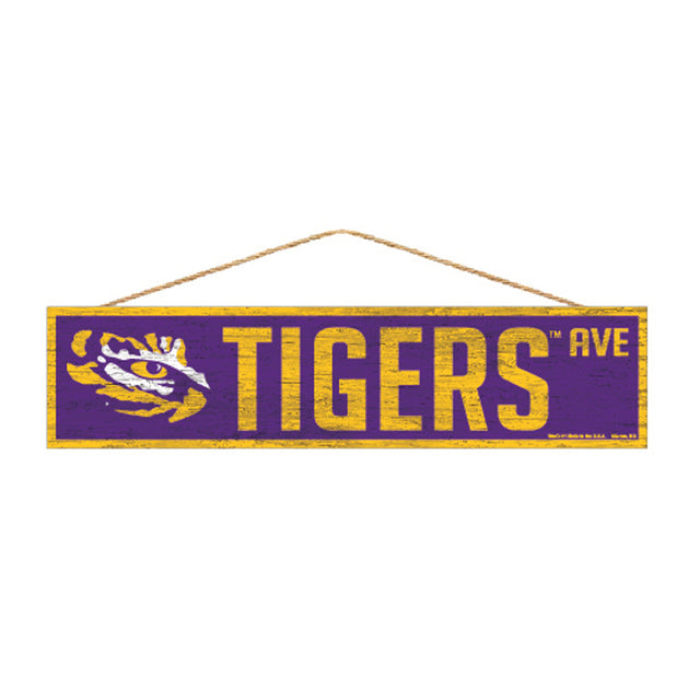 Letrero de los Tigres de la LSU de 4 x 17 pulgadas con diseño de Wood Avenue