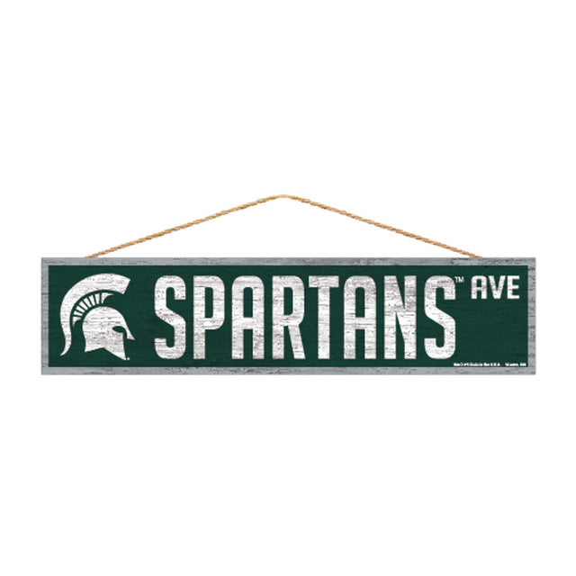 Letrero de los Spartans del estado de Michigan de 4 x 17 pulgadas con diseño de Wood Avenue