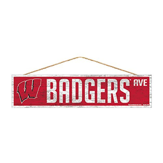 Letrero de Wisconsin Badgers de 4 x 17 pulgadas con diseño de Wood Avenue