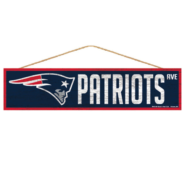 Letrero de los New England Patriots de 4 x 17 pulgadas con diseño de Wood Avenue