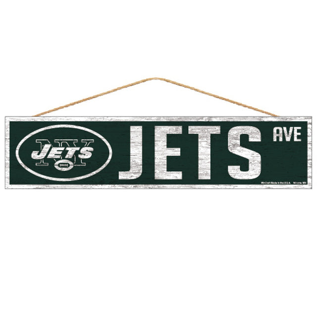 Letrero de los New York Jets de 4 x 17 pulgadas con diseño de Wood Avenue