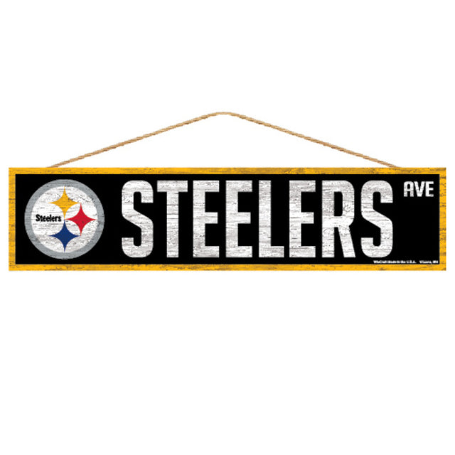 Letrero de los Pittsburgh Steelers de 4 x 17 pulgadas con diseño de Wood Avenue