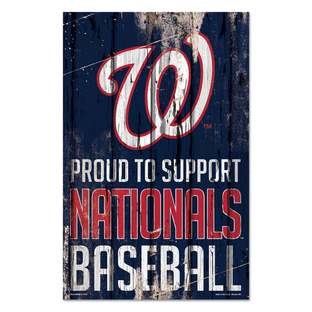 Cartel de madera de 11 x 17 de los Washington Nationals que muestra su orgullo por apoyar el diseño