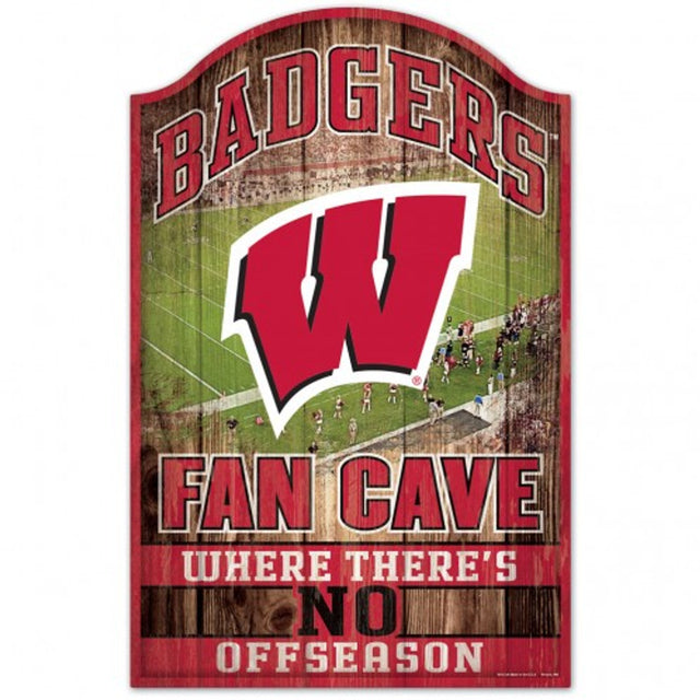 Letrero de Wisconsin Badgers de 11 x 17 pulgadas con diseño de cueva en forma de abanico de madera