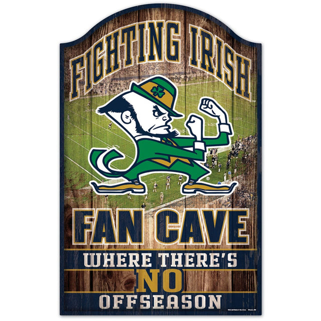 Letrero de madera de Notre Dame Fighting Irish de 11 x 17 pulgadas con diseño de cueva