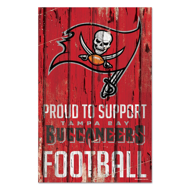 Cartel de madera de 11 x 17 de los Tampa Bay Buccaneers. Orgullosos de apoyar el diseño