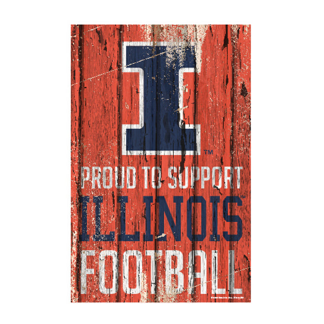 Letrero de madera de 11 x 17 de Illinois Fighting Illini. Orgulloso de apoyar el diseño