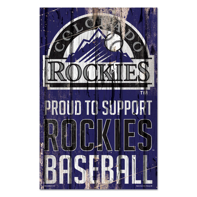 Letrero de madera de 11 x 17 de los Colorado Rockies. Orgulloso de apoyar el diseño