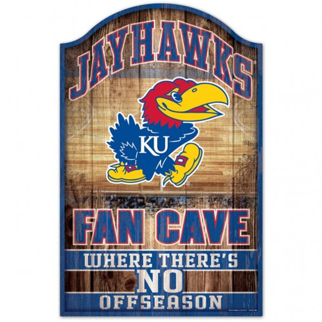 Letrero de madera de 11 x 17 de los Kansas Jayhawks con diseño de cueva para fanáticos