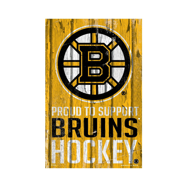 Letrero de madera de 11 x 17 de los Boston Bruins: orgullosos de apoyar el diseño