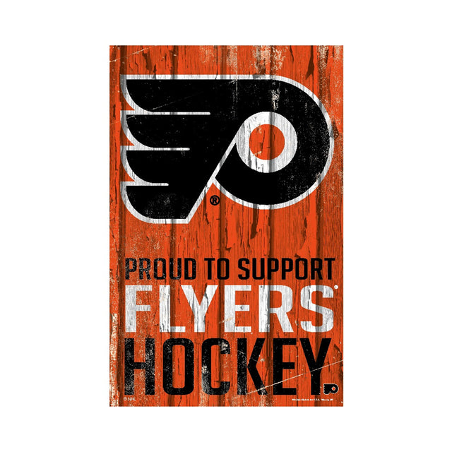 Cartel de madera de 11 x 17 de los Philadelphia Flyers: orgullosos de apoyar el diseño