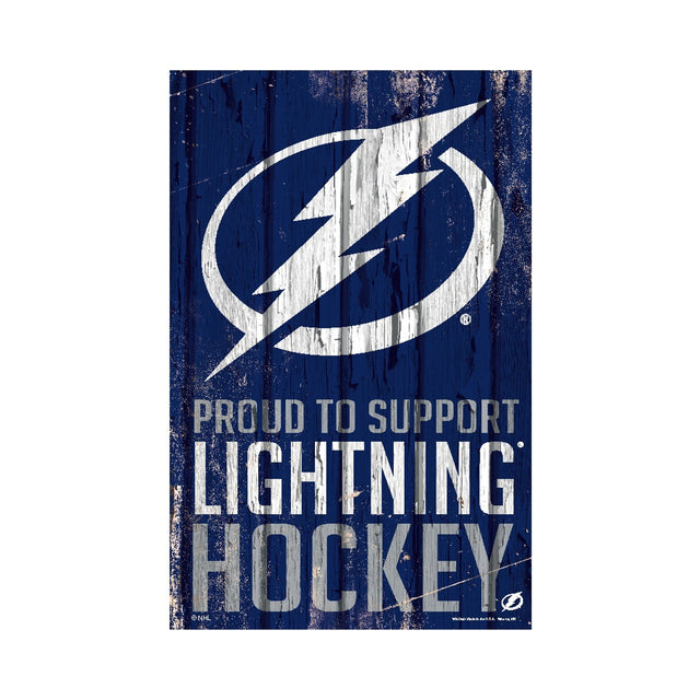 Letrero de madera de Tampa Bay Lightning de 11 x 17 pulgadas Orgulloso de apoyar el diseño