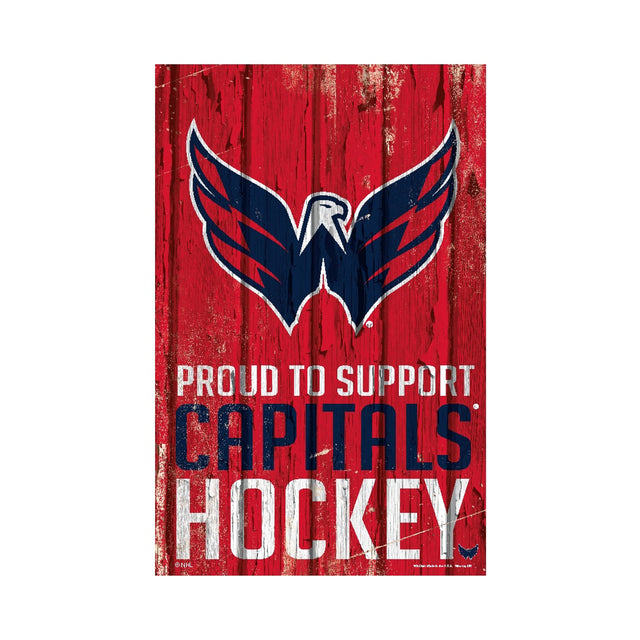 Cartel de madera de 11 x 17 de los Washington Capitals. Orgulloso de apoyar el diseño