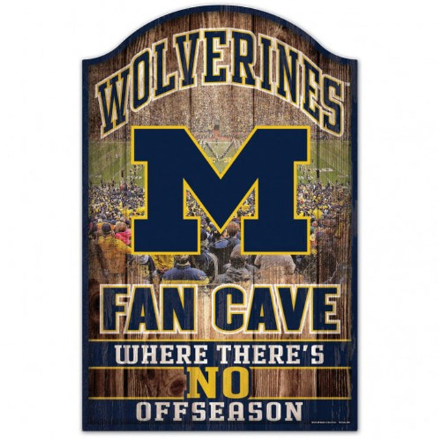 Letrero de madera de 11 x 17 de los Wolverines de Michigan, diseño de cueva para fanáticos