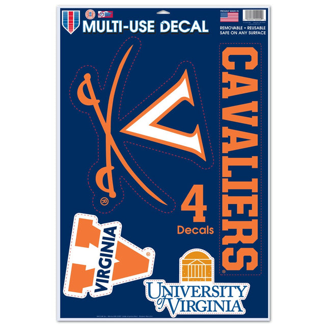 Calcomanía de los Virginia Cavaliers, 11 x 17, multiusos, 4 piezas