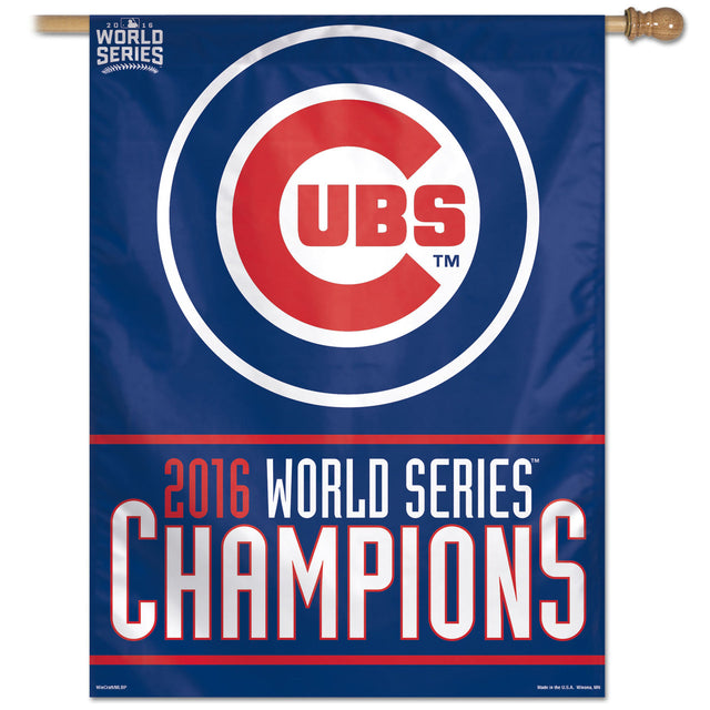 Banner de los Chicago Cubs de 27 x 37 pulgadas, diseño vertical de los campeones de la Serie Mundial 2016