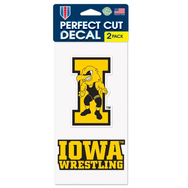 Juego de dos calcomanías de corte perfecto de Iowa Hawkeyes IOWA WRESTLING de 4" x 4"