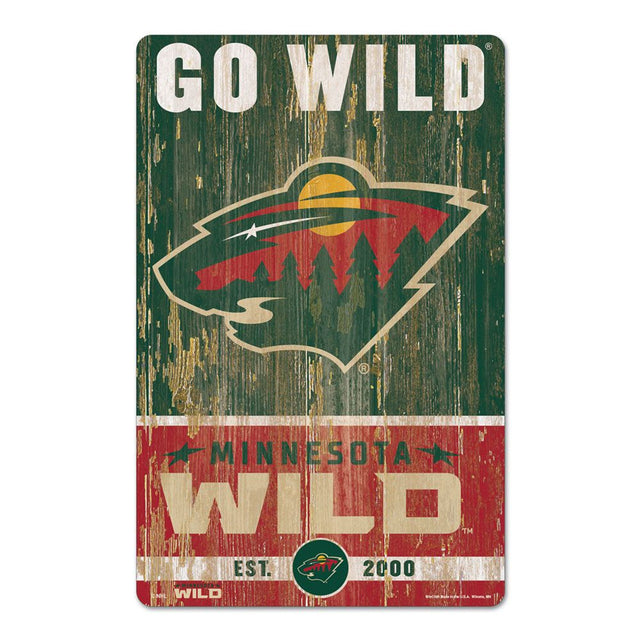 Letrero de madera de 11 x 17 de Minnesota Wild con diseño de eslogan