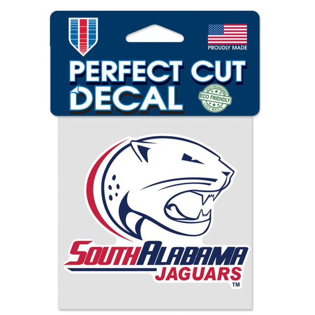 Calcomanía de color de corte perfecto con el logotipo de South Alabama Jaguars de 4" x 4"