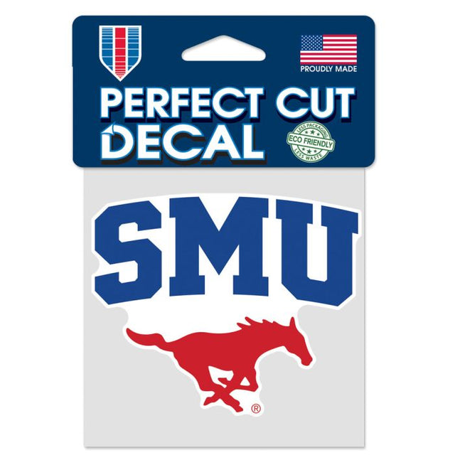 Calcomanía de color de corte perfecto con el logotipo de los Mustangs de Southern Methodist, 4" x 4"