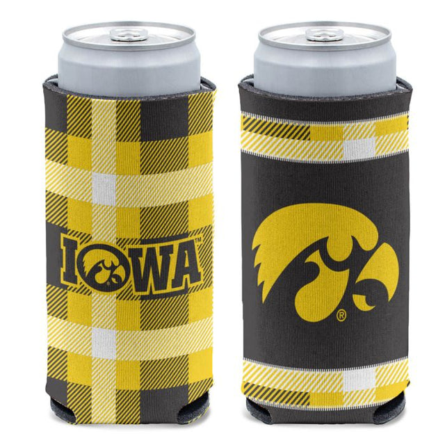 Iowa Hawkeyes PLAID 12 oz Slim Can Cooler