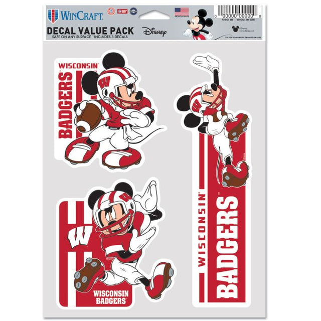 Paquete de 3 ventiladores multiusos de fútbol de Mickey Mouse de Wisconsin Badgers/Disney