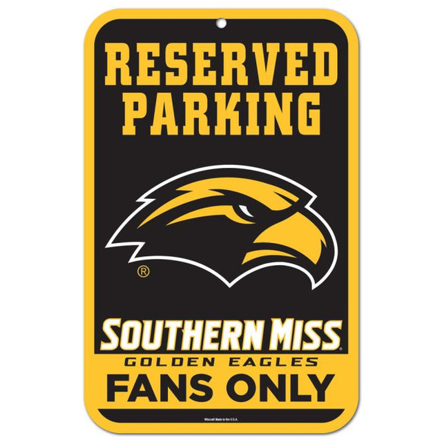 Letrero de plástico de estacionamiento reservado de Southern Miss Golden Eagles de 11" x 17"