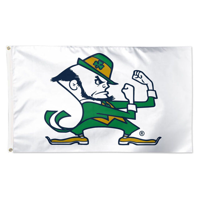 Bandera de Notre Dame Fighting Irish de 3 x 5 pulgadas, estilo de lujo, diseño de duende blanco