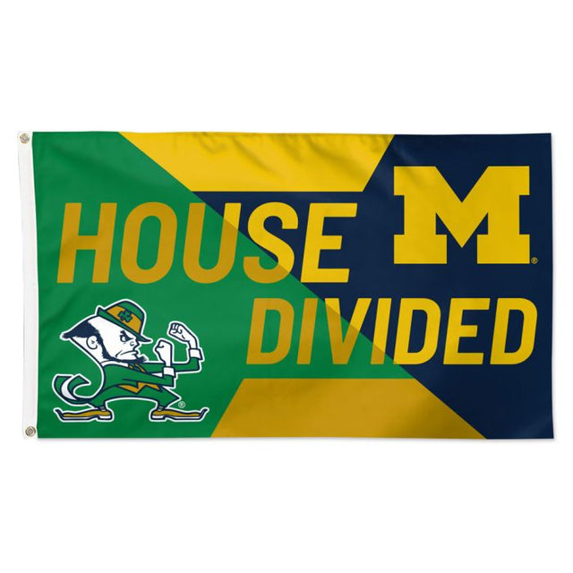 Bandera de la casa dividida de los Wolverines de Michigan y los Fighting Irish de Notre Dame: rivalidad de lujo de 3 pies x 5 pies