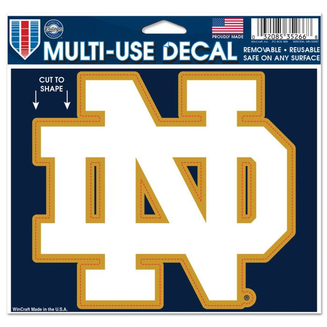 Calcomanía multiusos de Notre Dame Fighting Irish: cortada con el logotipo, 5" x 6"