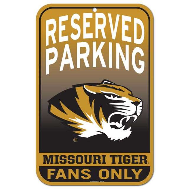 Letrero de plástico de estacionamiento reservado de los Missouri Tigers de 11" x 17"