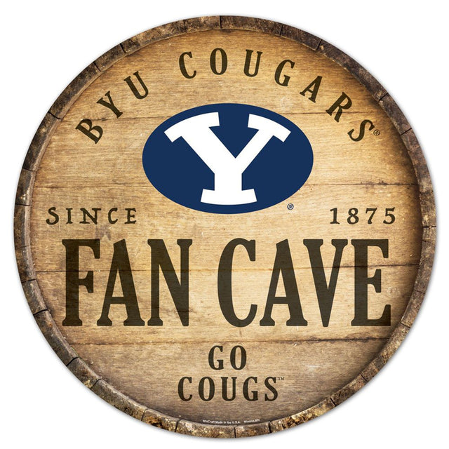 Letrero de madera de los BYU Cougars de 14" con diseño de barril redondo