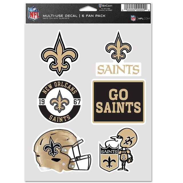 Calcomanías multiusos para fanáticos de los New Orleans Saints, paquete de 6