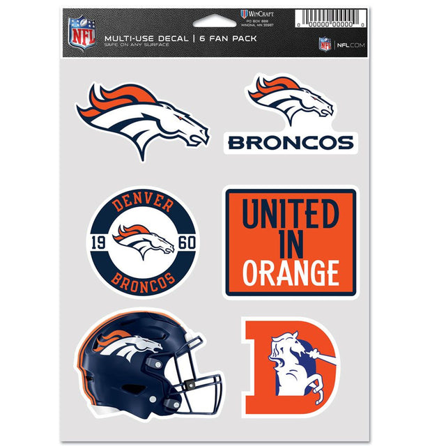 Calcomanías multiusos para fanáticos de los Denver Broncos, paquete de 6