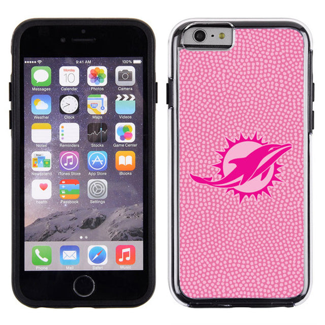 Funda para teléfono Miami Dolphins con textura de grano de piedra y fútbol rosa para iPhone 6