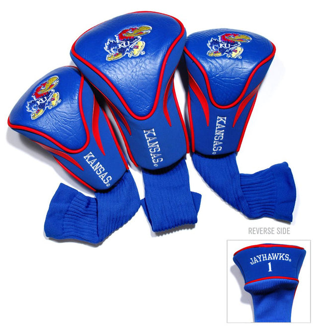 Juego de fundas para palos de golf de 3 piezas con estilo contorneado de Kansas Jayhawks