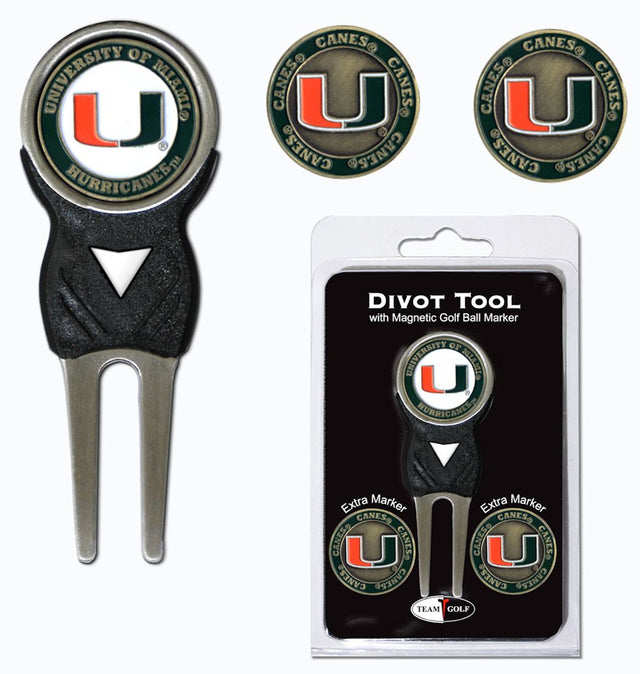 Herramienta para marcar hoyos de golf de los Miami Hurricanes con 3 marcadores